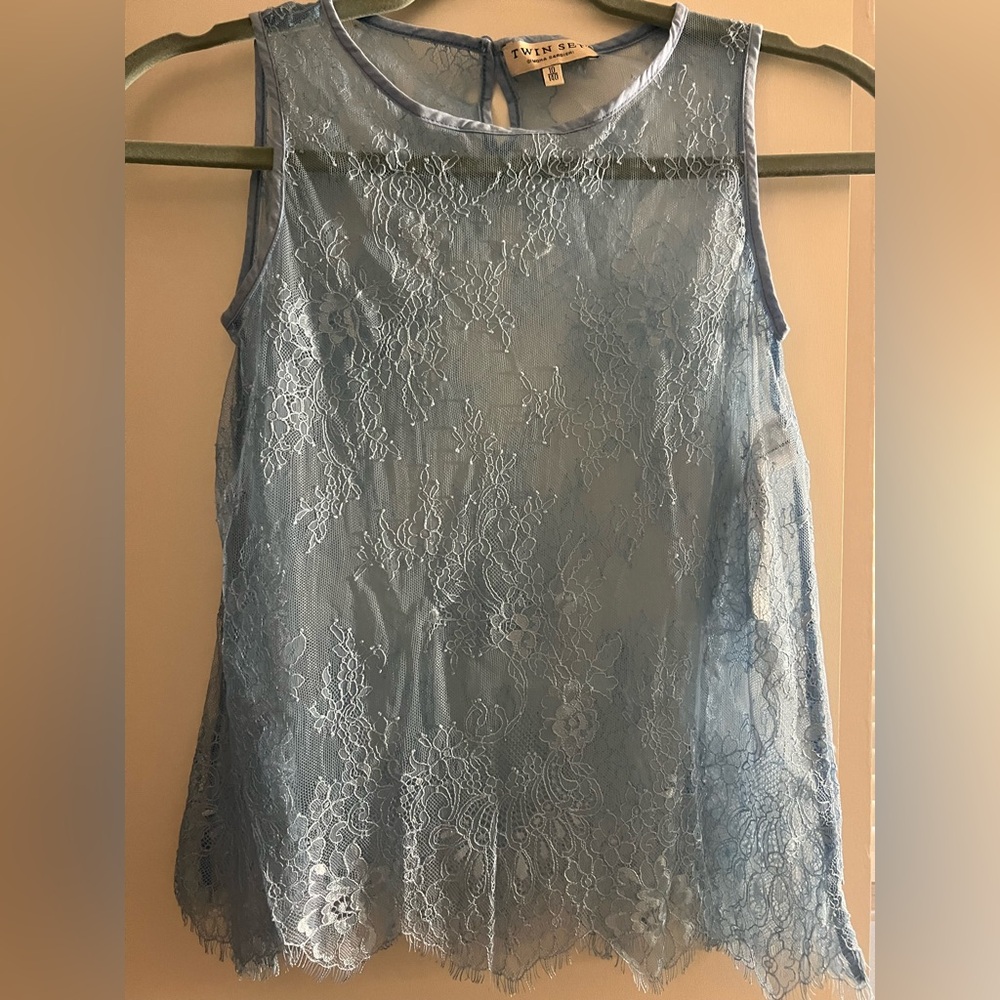 Twin-Set Blue Sleeveless Tank Top with Lace Overlay